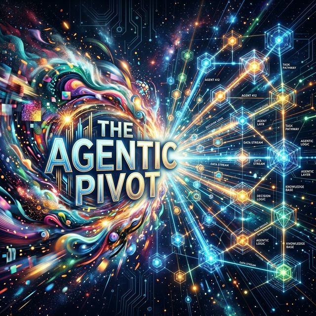 Abstract tech illustration of video reels fading away while connected agent nodes rise and connect.